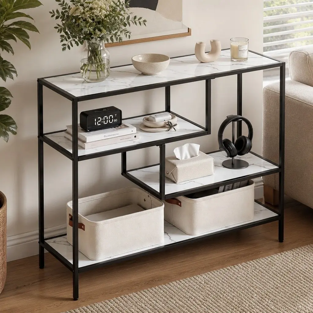 4-Tier Console Table with Metal Frame