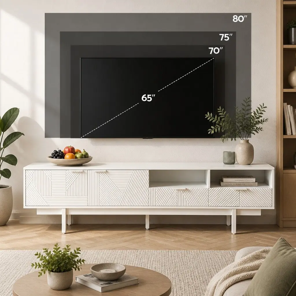 TV Unit Storage Cabinet White 200cm Modern