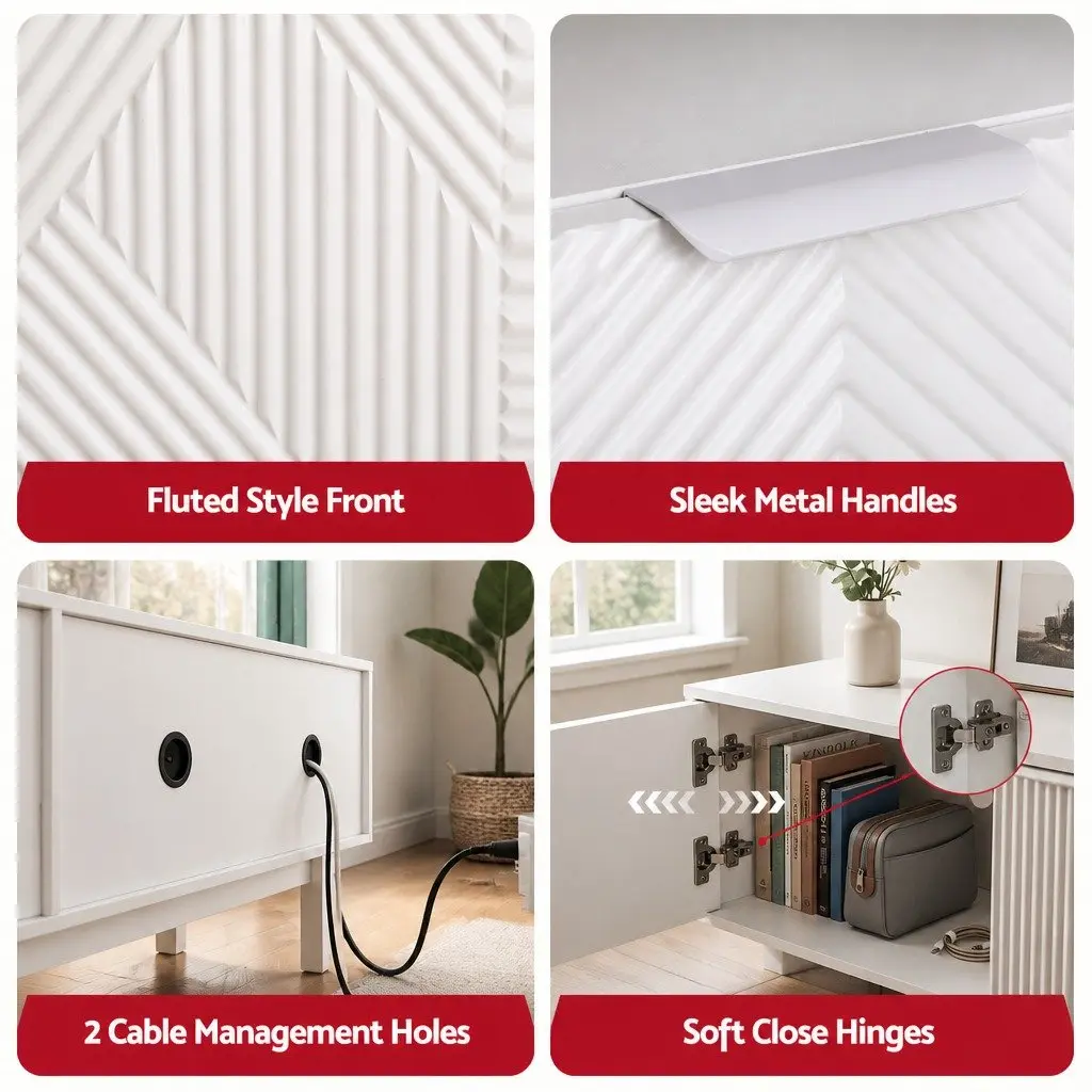 TV Unit Storage Cabinet White 200cm Modern