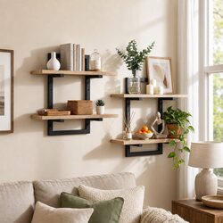2-Tier Floating Wall Shelf Set of 2 for Display & Storage