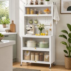 Kitchen Storage Cabinet Shelves Pegboard Sideboard White 80CM Organization