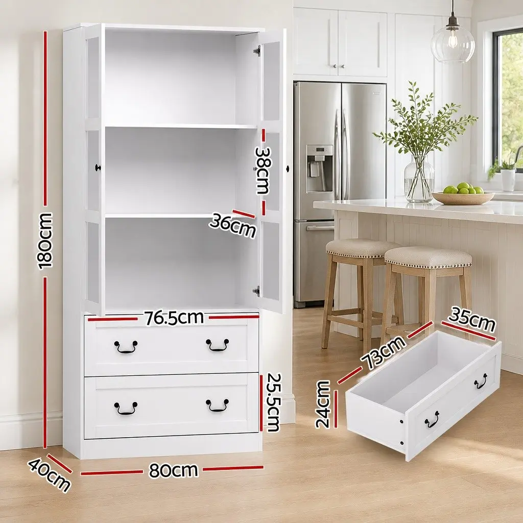Buffet Sideboard Particle Board MDF Tempered Glass 180cm White