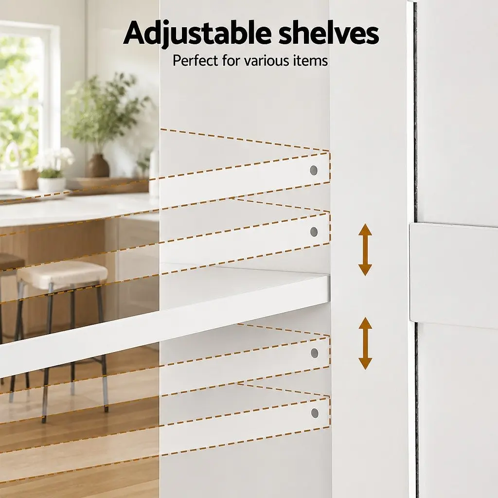 Buffet Sideboard Particle Board MDF Tempered Glass 180cm White