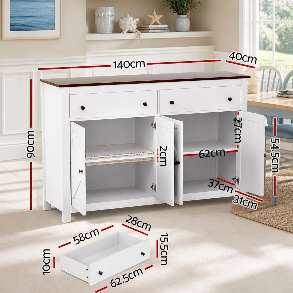 Buffet Sideboard Storage Cabinet Particle Board MDF 140CM White Walnut