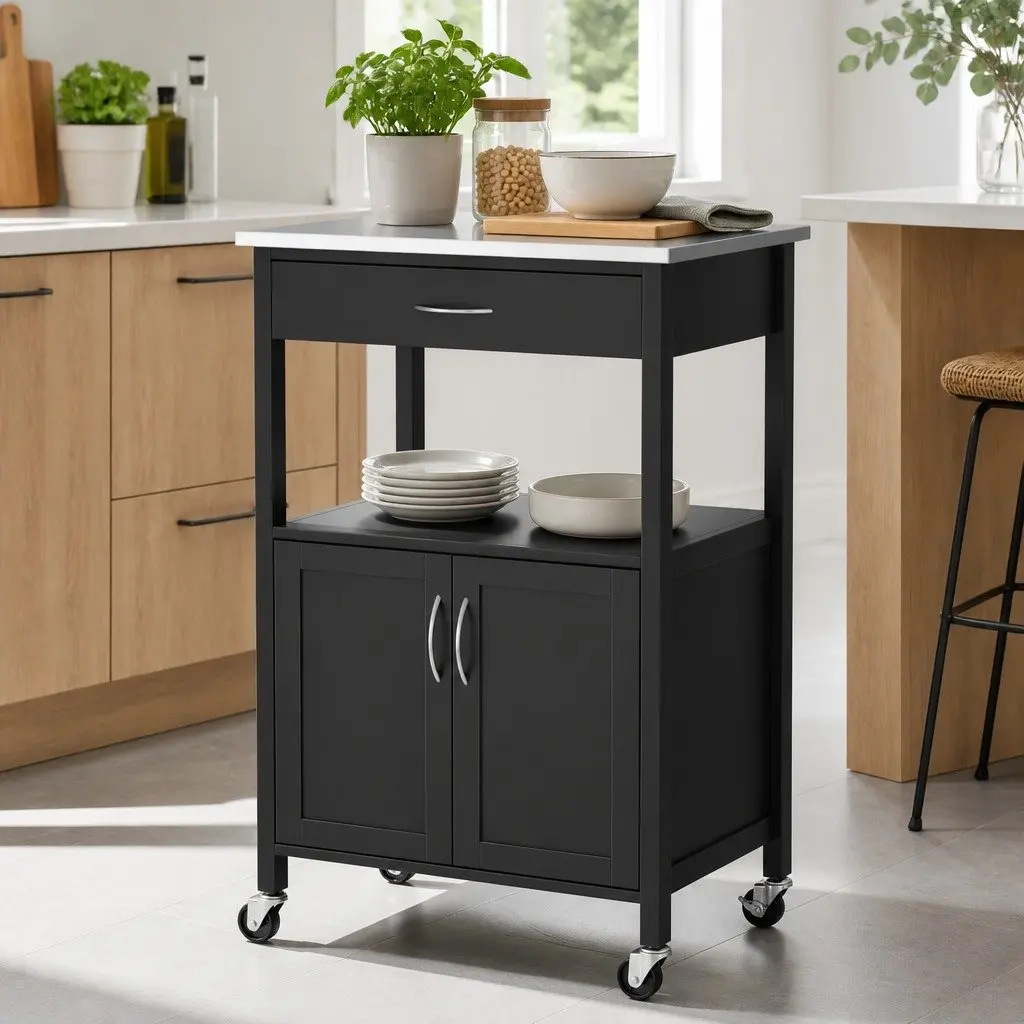 Kitchen Island Trolley with Storage and Locking Wheels