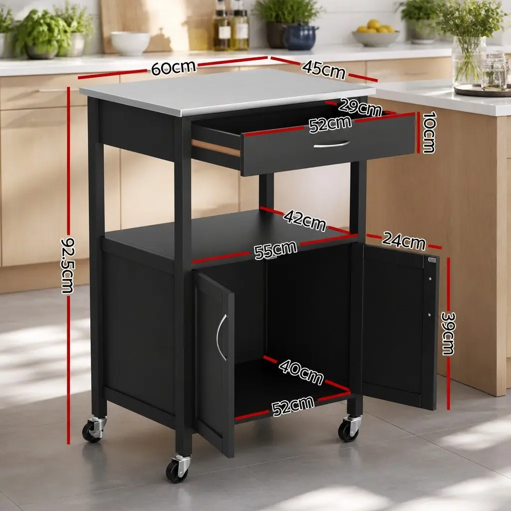 Kitchen Trolley Stainless Steel 60cm Black