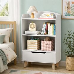 Kids Bookshelf 3 Tier Storage Bookcase Drawer Organiser Yellow Children
