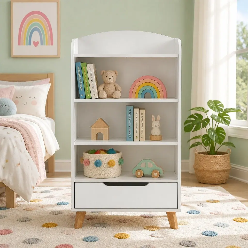 Kids Bookshelf Particleboard MDF 3 Tier Yellow