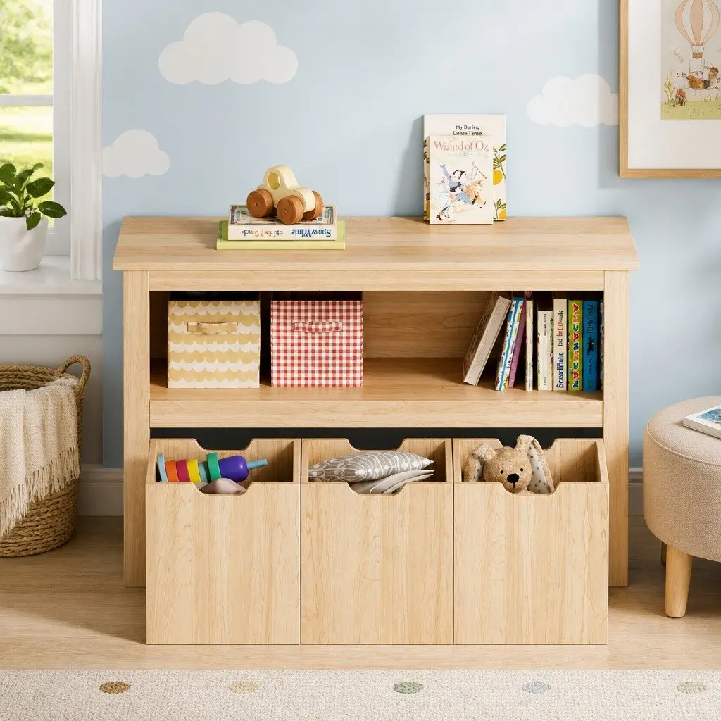 Kids Bookshelf Wooden 3 Drawer Storage 95.5cm Walnut