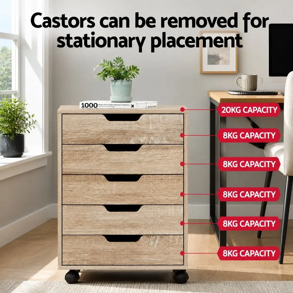 5-Drawer Filing Cabinet Particle Board 49cm x 41cm x 62cm Walnut