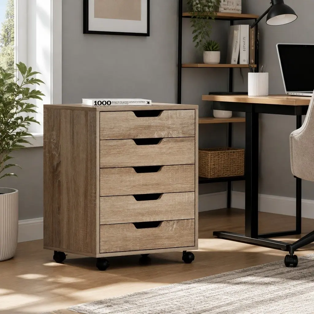 5-Drawer Filing Cabinet Particle Board 49cm x 41cm x 62cm Walnut