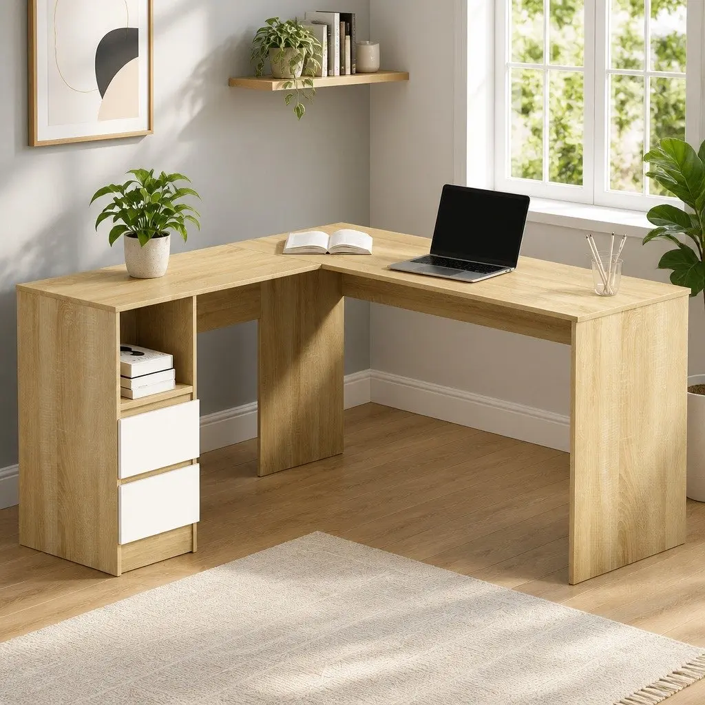 L-Shape Computer Desk with Storage Options 136cm
