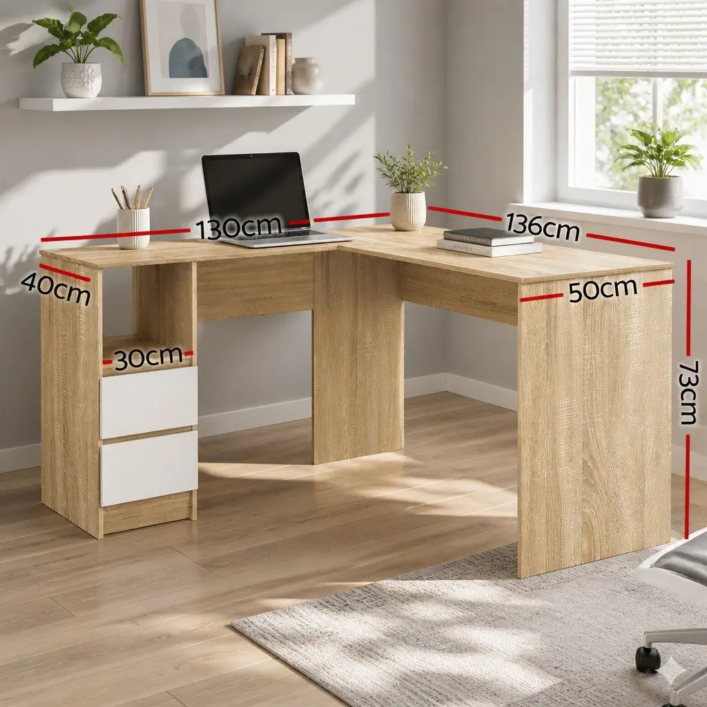L-Shape Computer Desk with Storage Options 136cm