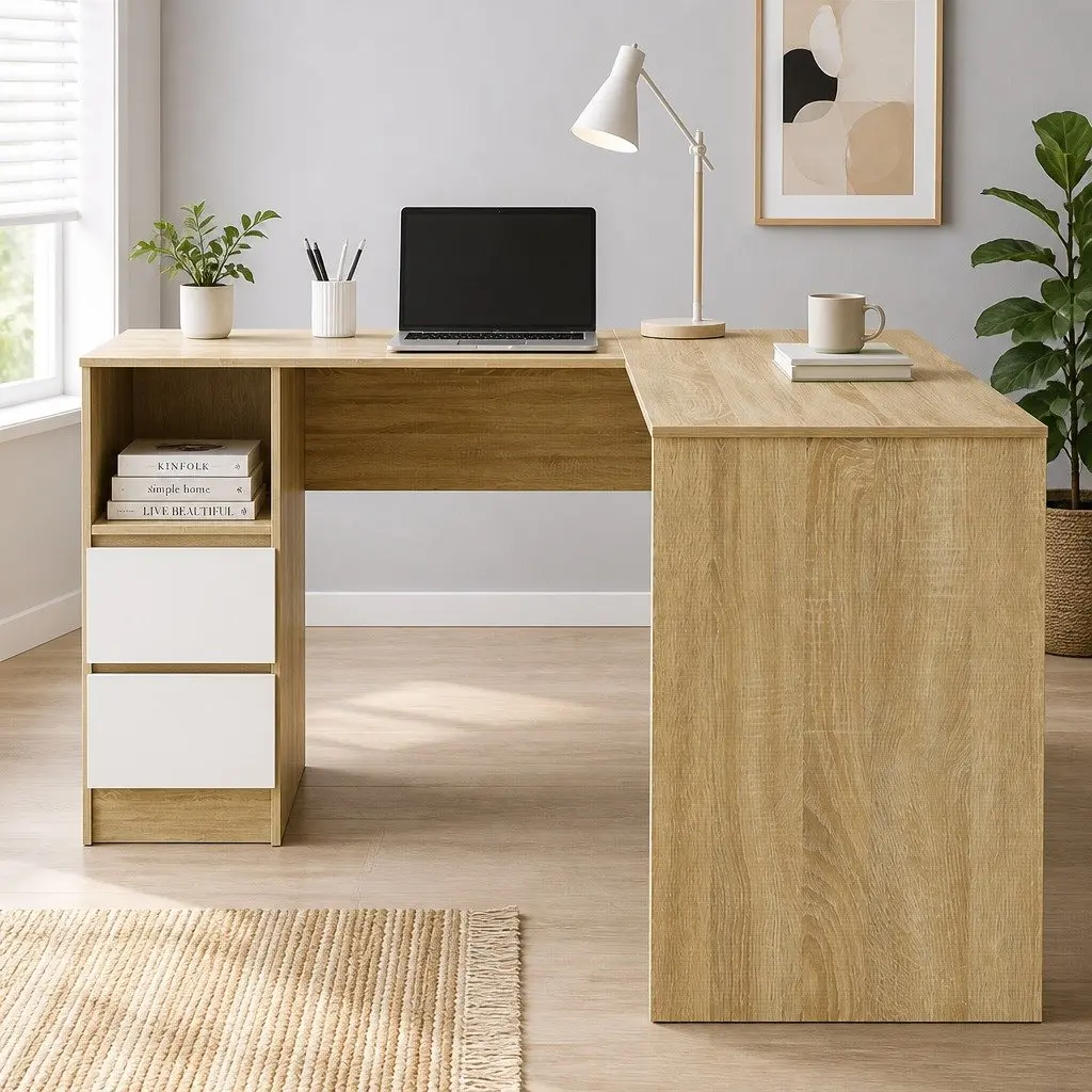 L-Shape Computer Desk with Storage Options 136cm