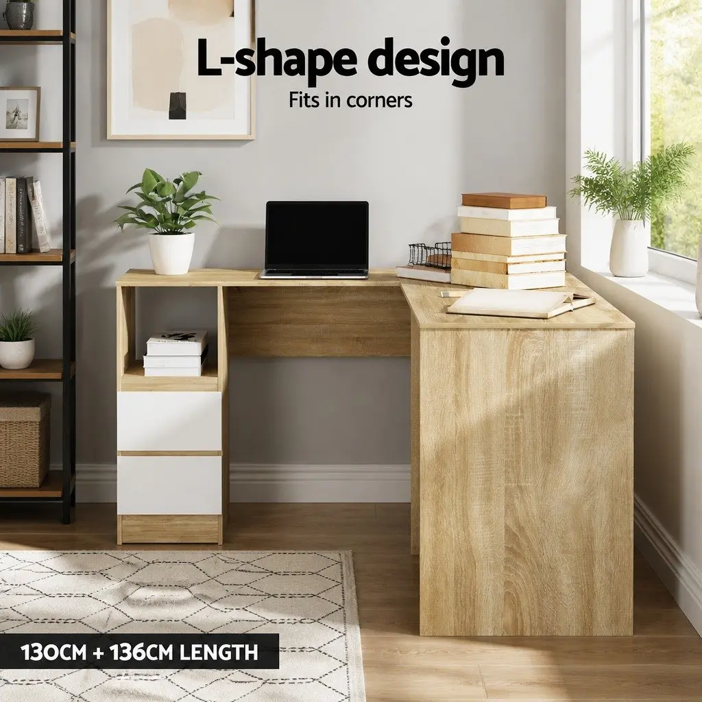 L-Shape Computer Desk with Storage Options 136cm