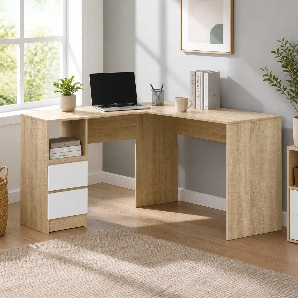 L-Shape Computer Desk with Storage Options 136cm