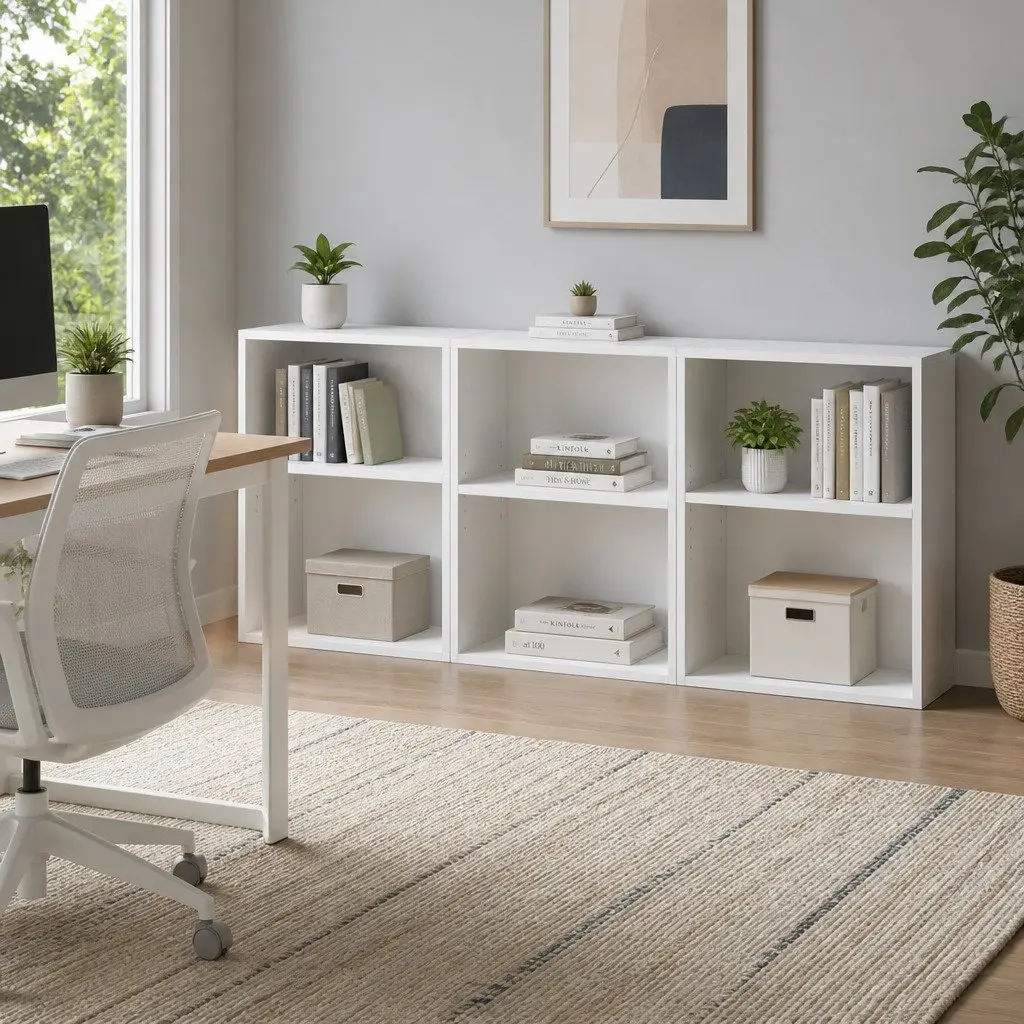 Modular White 3-Piece Cube Bookshelf with Adjustable Shelves