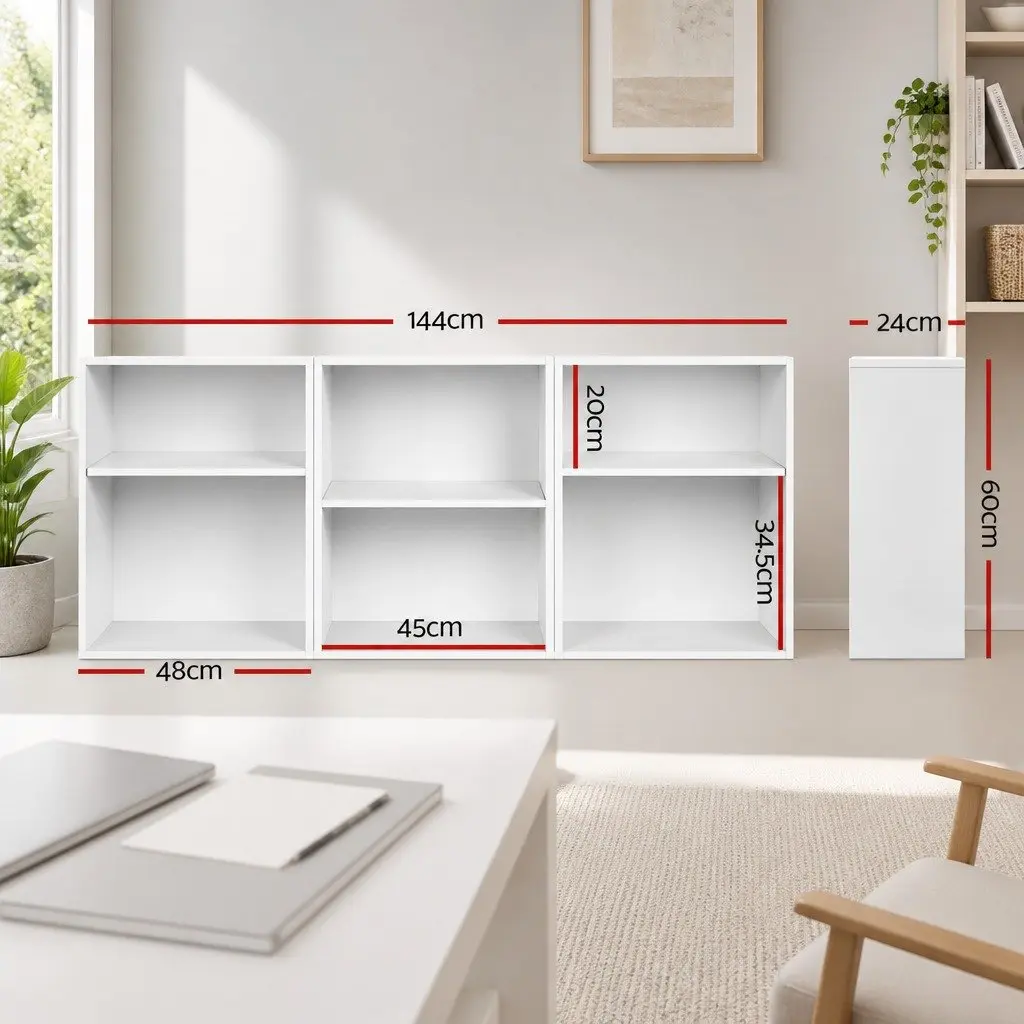 Modular White 3-Piece Cube Bookshelf with Adjustable Shelves