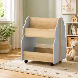 Children's Bookshelf Toy Box with Wheels - Grey