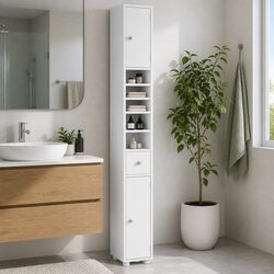180cm Tall White Bathroom Storage Cabinet for Slim Spaces