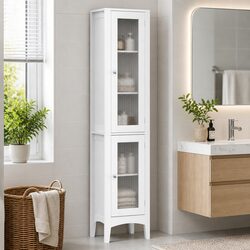 160cm Tall Slim Floor Cabinet with Glass Doors