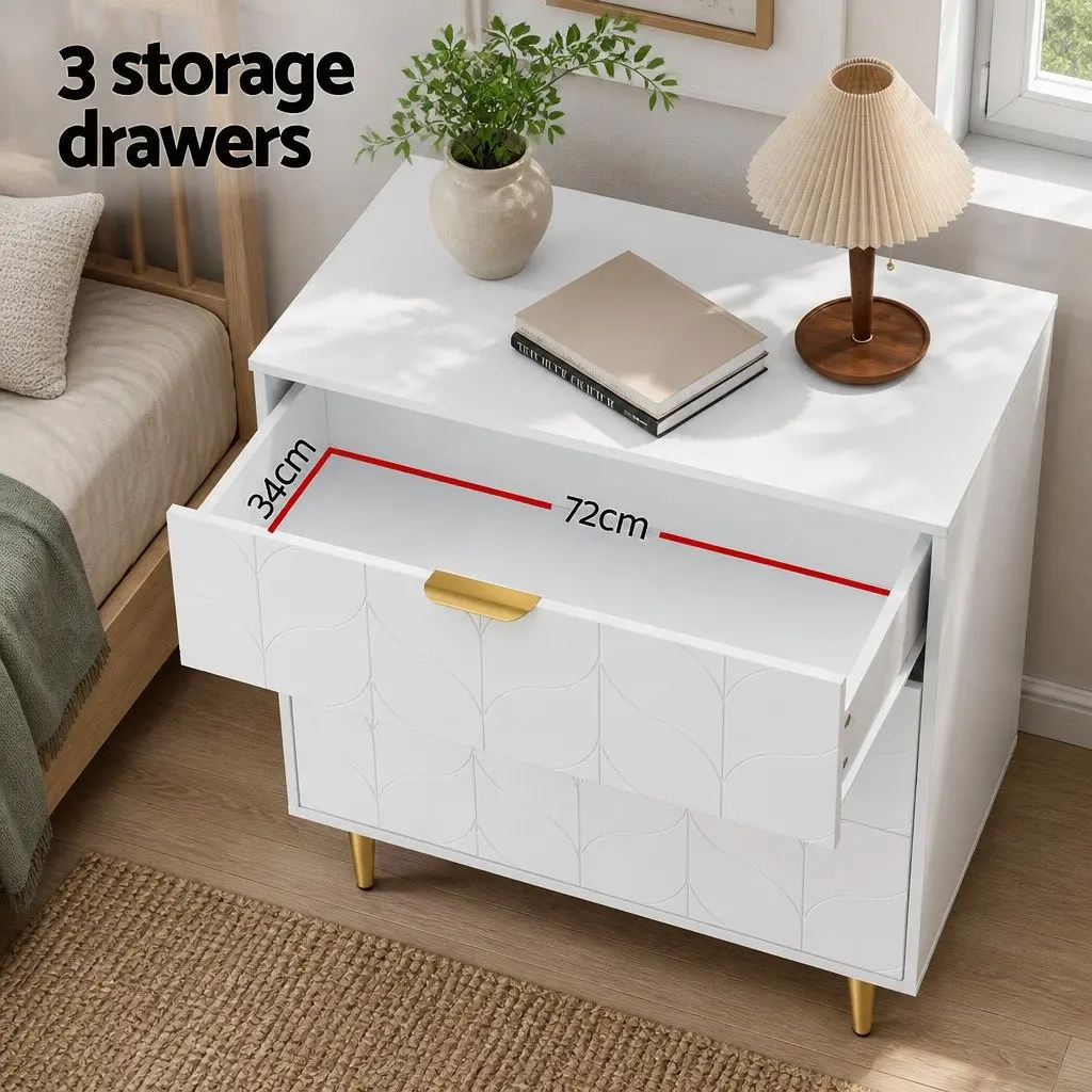 3 Drawer Chest of Drawers Particle Board MDF 80 x 45 x 85 cm White