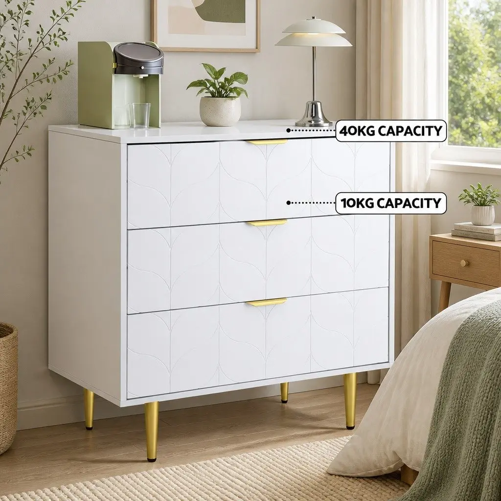 3 Drawer Chest of Drawers Particle Board MDF 80 x 45 x 85 cm White
