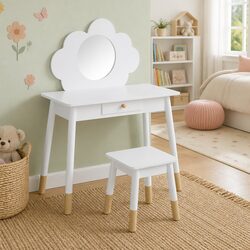 Charming Kids Dressing Table Set with Mirror & Stool