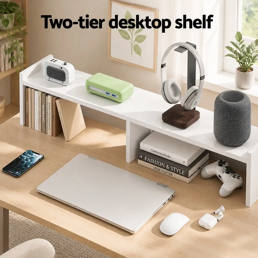 Computer Desk White 100CM Office Storage Cabinet Shelves Drawer Keyboard Tray