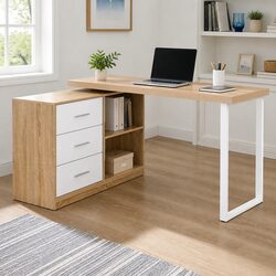 Stylish L-Shape Computer Desk with Rotating Storage