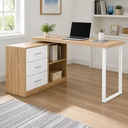 Stylish L-Shape Computer Desk with Rotating Storage