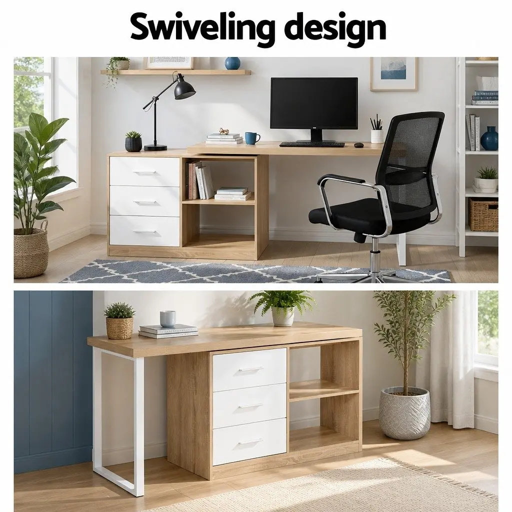 L-Shape Computer Desk with Rotating Storage