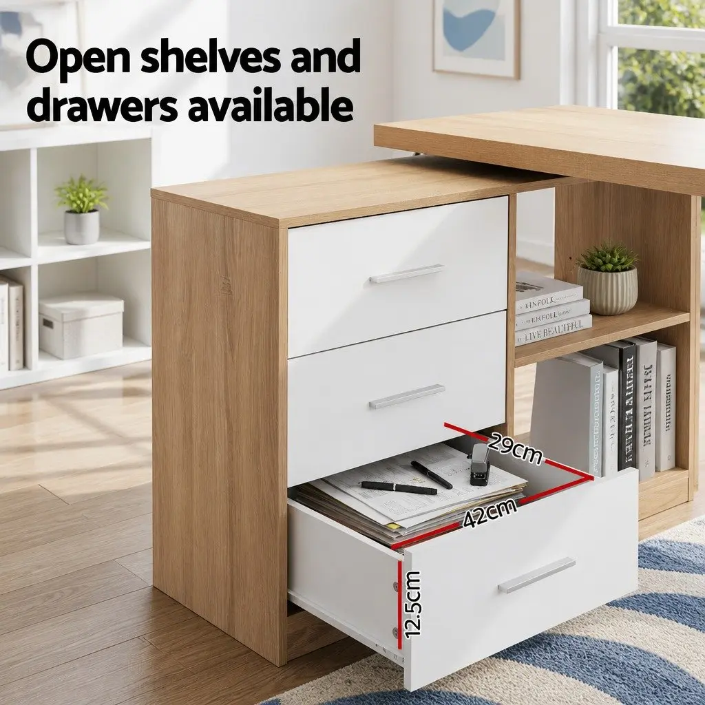 L-Shape Computer Desk with Rotating Storage