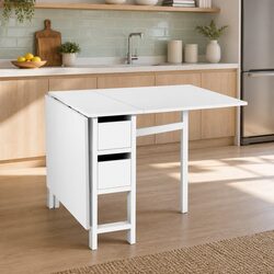 Rectangular White Extendable Dining Table with Gateleg