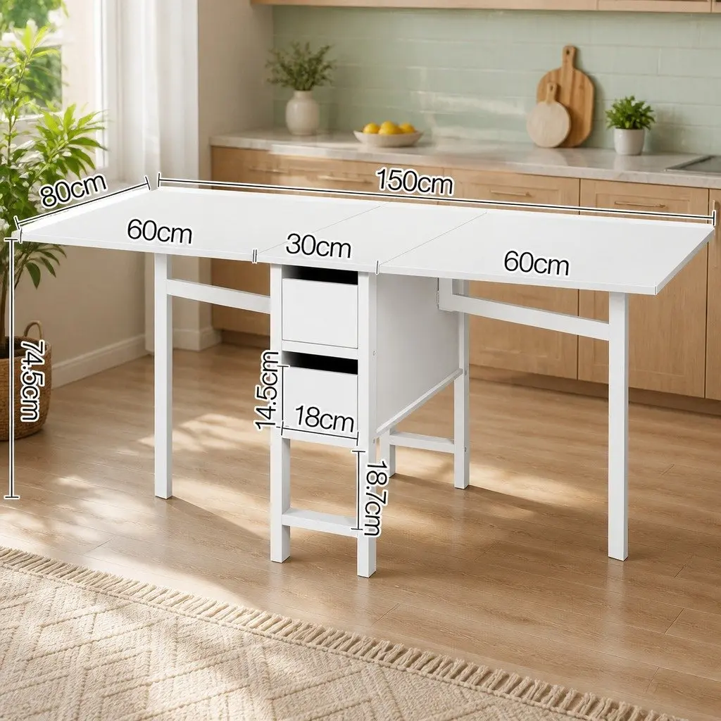 Rectangular White Extendable Dining Table with Gateleg