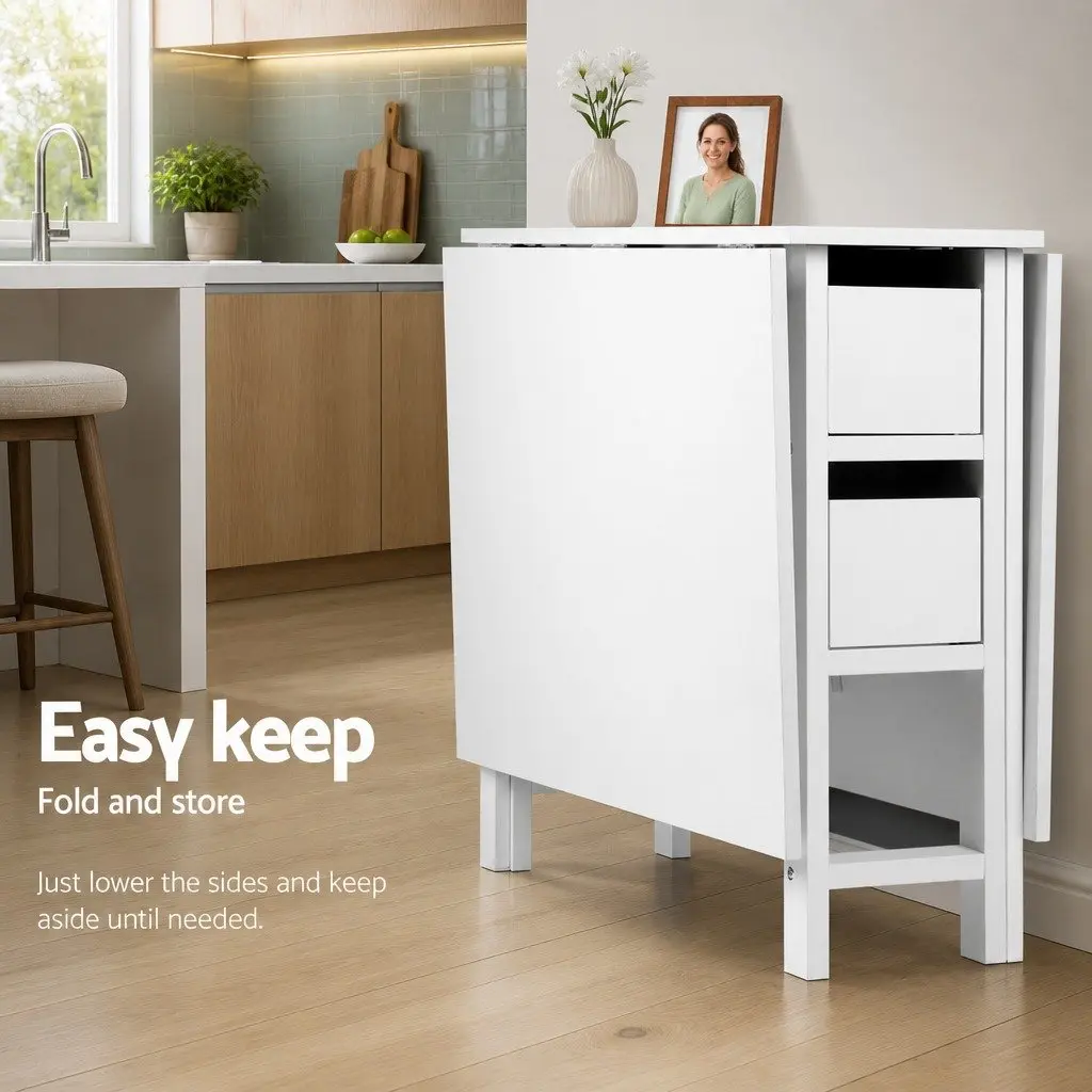 Rectangular White Extendable Dining Table with Gateleg
