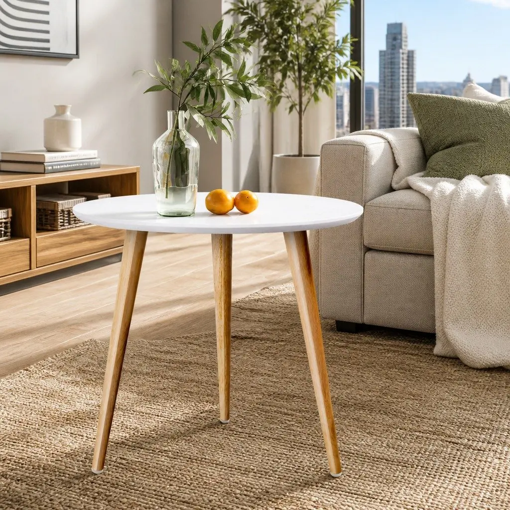 50CM Round Coffee Table with Beech Wood Legs