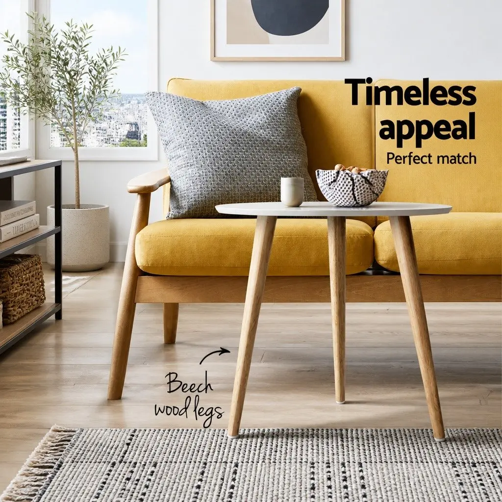 50CM Round Coffee Table with Beech Wood Legs