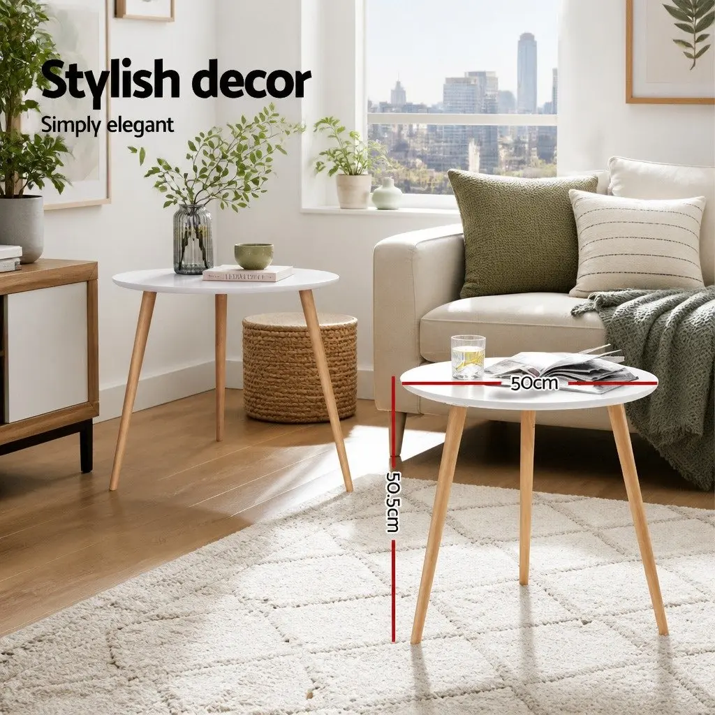 50CM Round Coffee Table with Beech Wood Legs