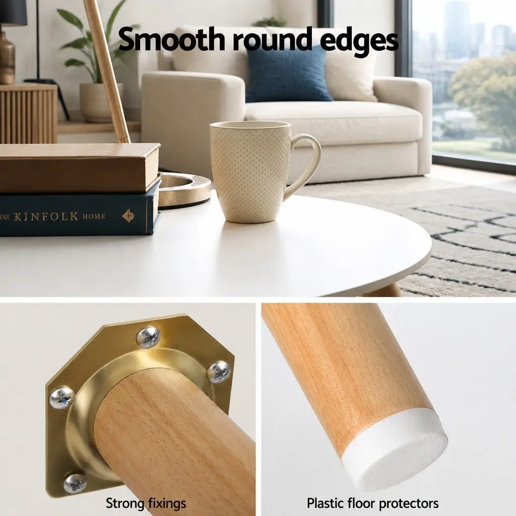 50CM Round Coffee Table with Beech Wood Legs