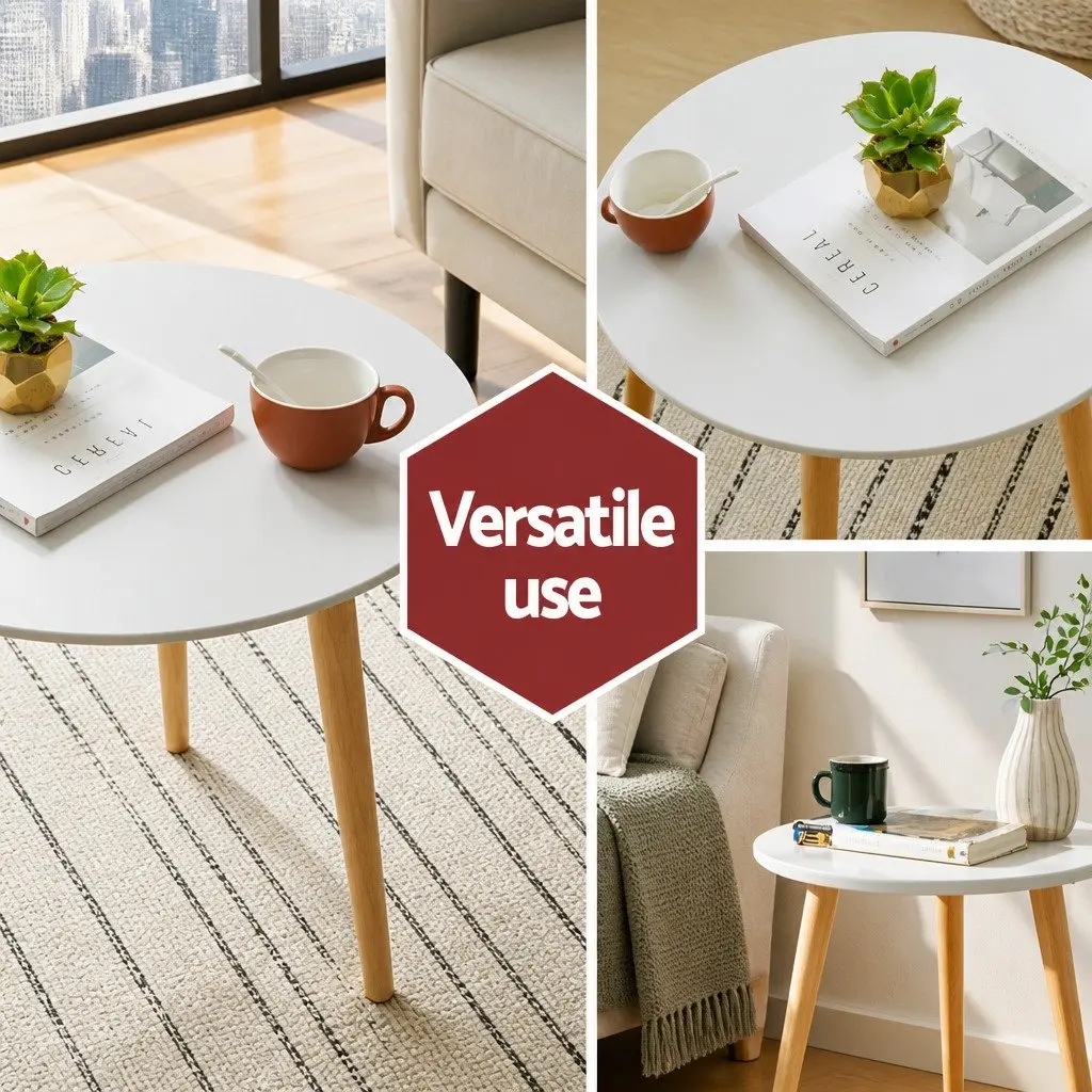50CM Round Coffee Table with Beech Wood Legs
