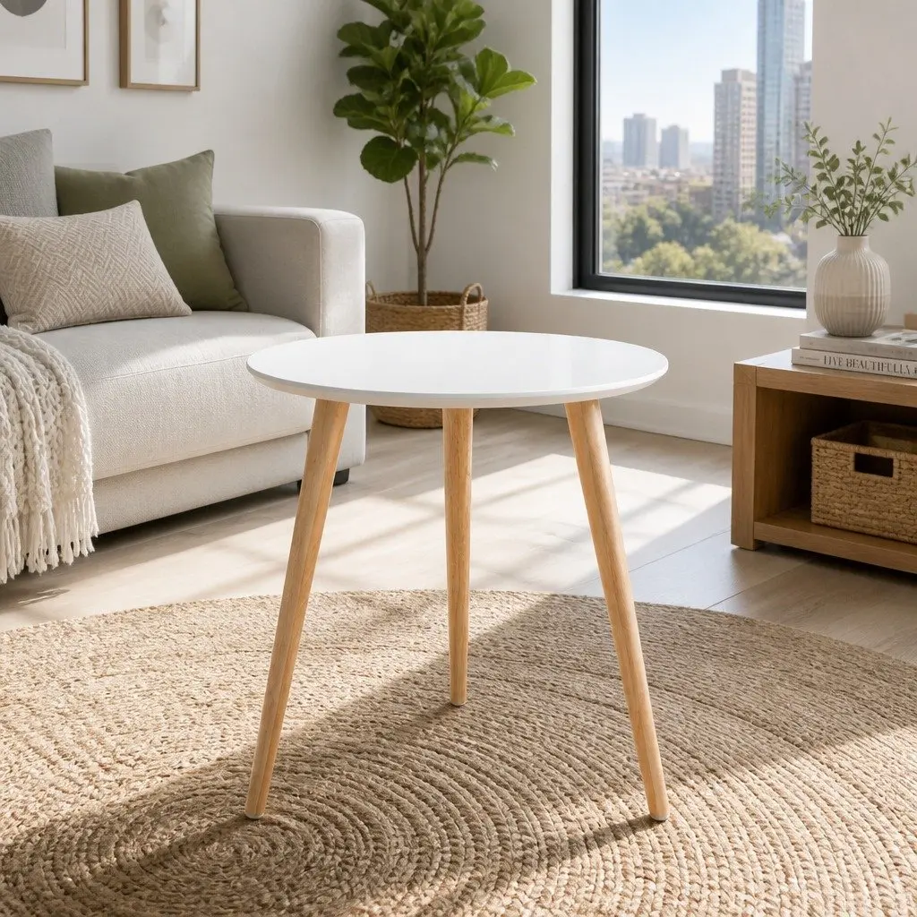 50CM Round Coffee Table with Beech Wood Legs