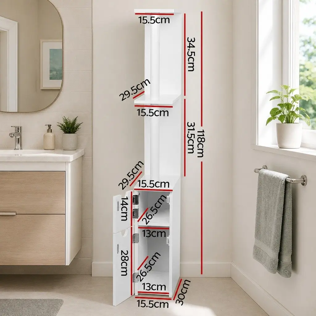 Bathroom Cabinet E1 MDF 30 x 15.5 x 118cm White