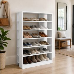 6-Tier Shoe Rack Cabinet in White for Footwear Storage