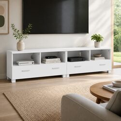 Sturdy 180cm White TV Entertainment Unit with Storage