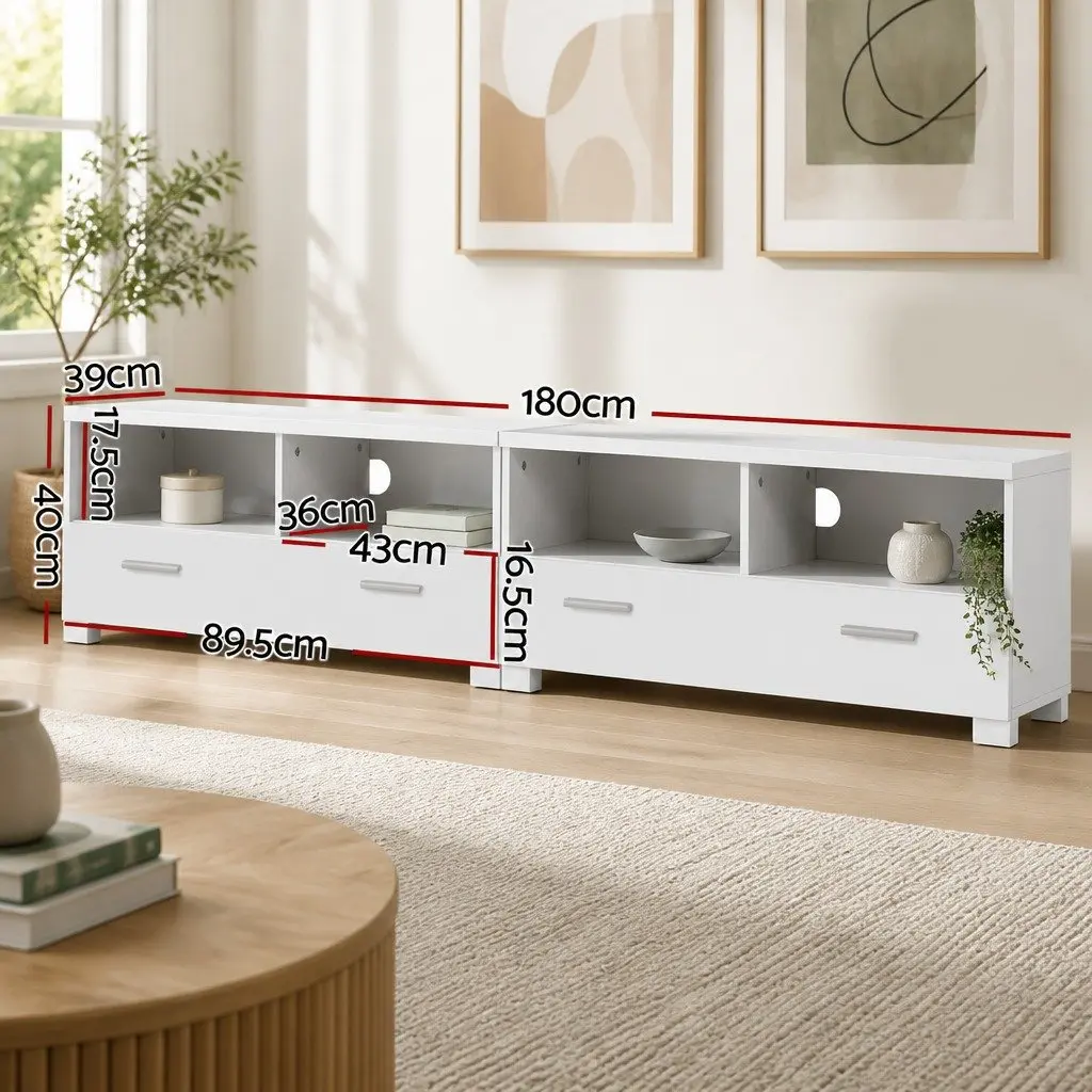 180cm White TV Entertainment Unit with Storage
