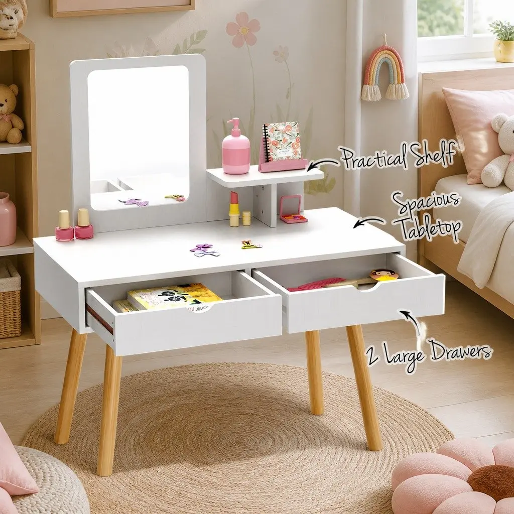 Kids Vanity Set with Mirror and Storage Chair