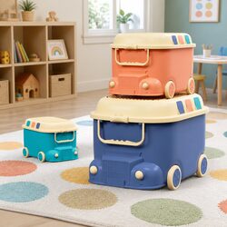 3PCS Toy Storage Box Car Shape Kids Organiser Container Snack Box Blue Orange
