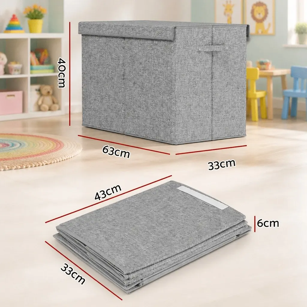 Toy Box Linen Fabric Collapsible Grey 63 x 33 x 40 cm