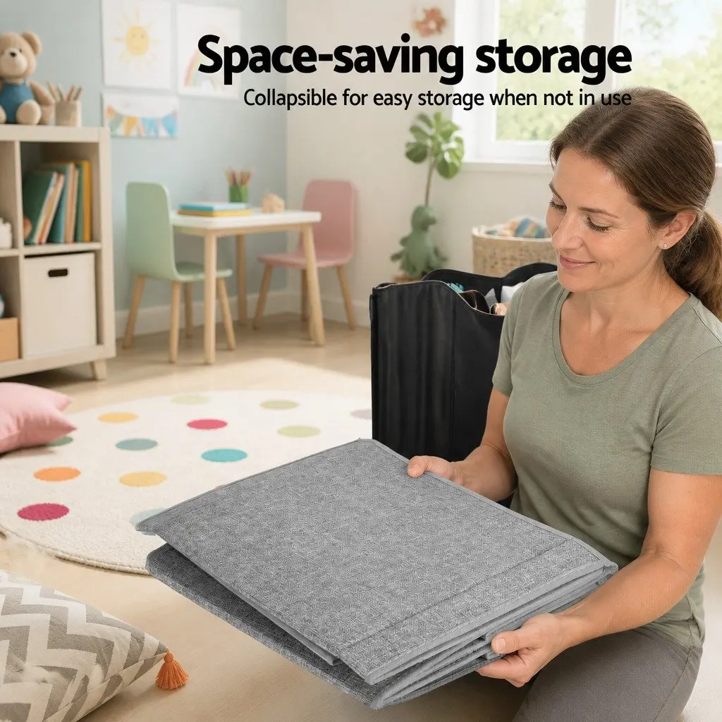 Toy Box Linen Fabric Collapsible Grey 63 x 33 x 40 cm